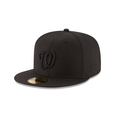 Black Washington Nationals Hat - New Era MLB Black On Black 59FIFTY Fitted Caps USA7382460